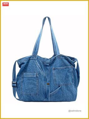 Denim Crossbody Messenger Bag Large Spacious Jean Shoulder Tote Hobo